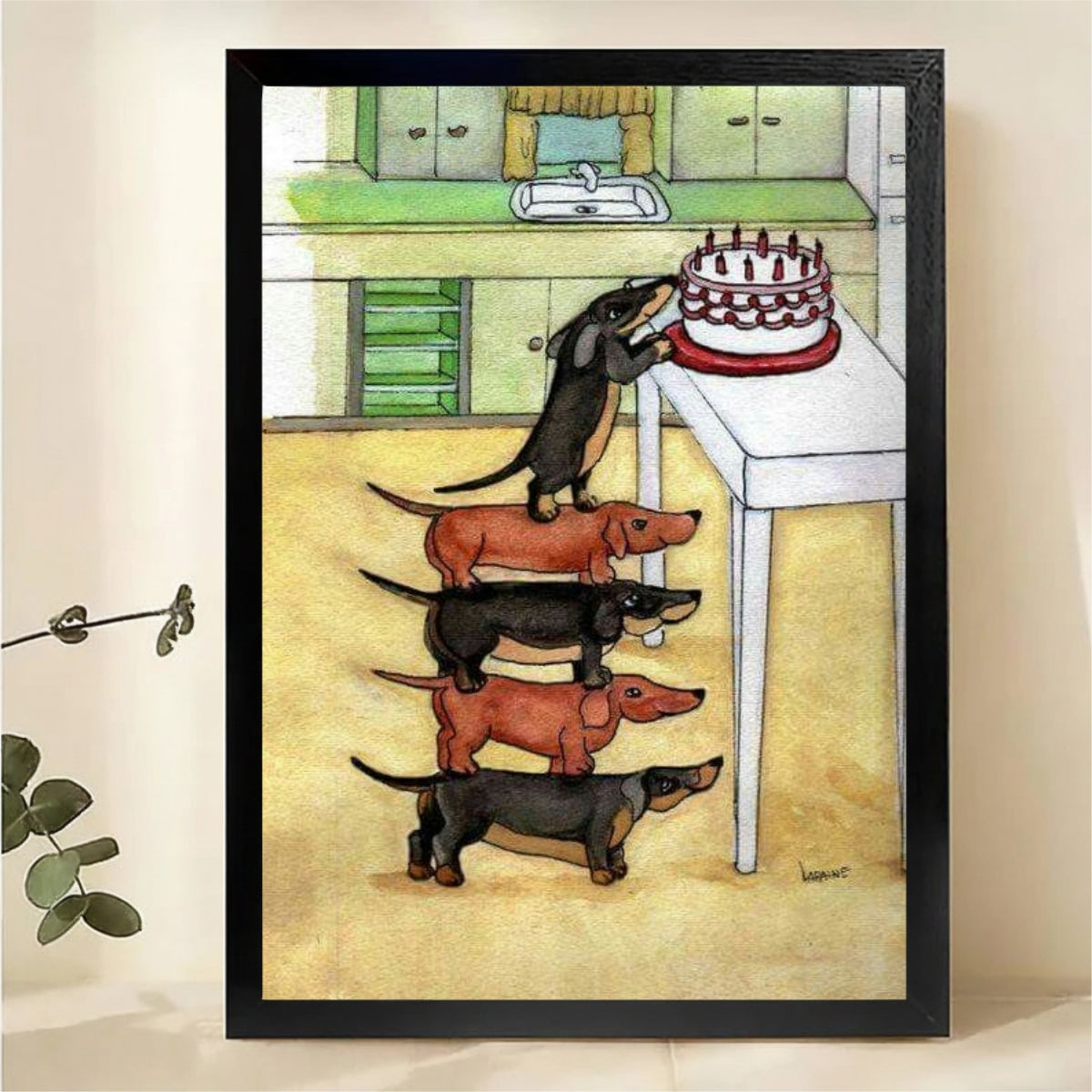 Dachshund Tower Wall Art - Funny Cake Lovers Print|W1273