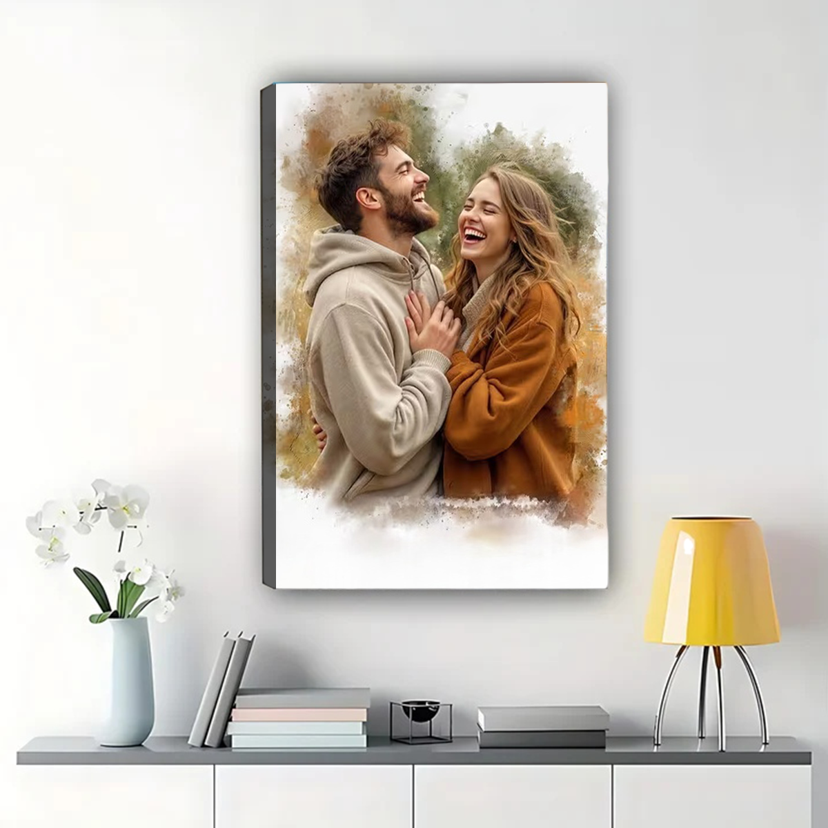 Custom Watercolor Portrait from Photo - Personalized Canvas Wall Art