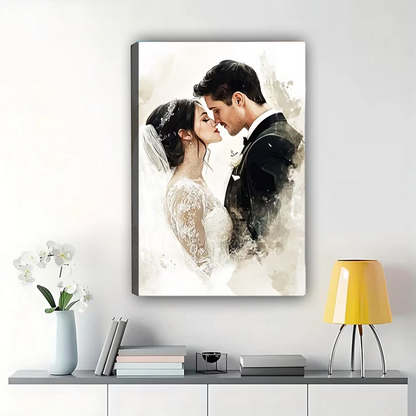 Custom Wedding Watercolor Portrait from Photo - Personalized Canvas