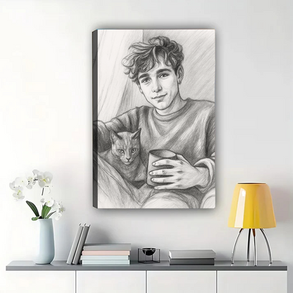Custom Black and White Sketch Portrait from Photo - Canvas Art