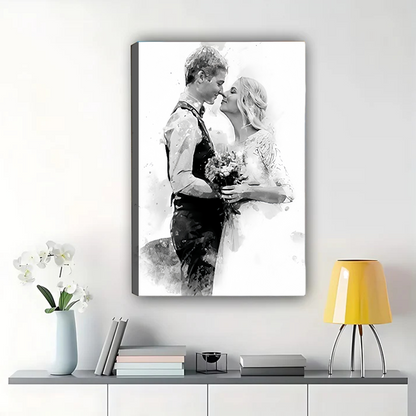 Custom Black and White Watercolor Portrait - Personalized Canvas Art