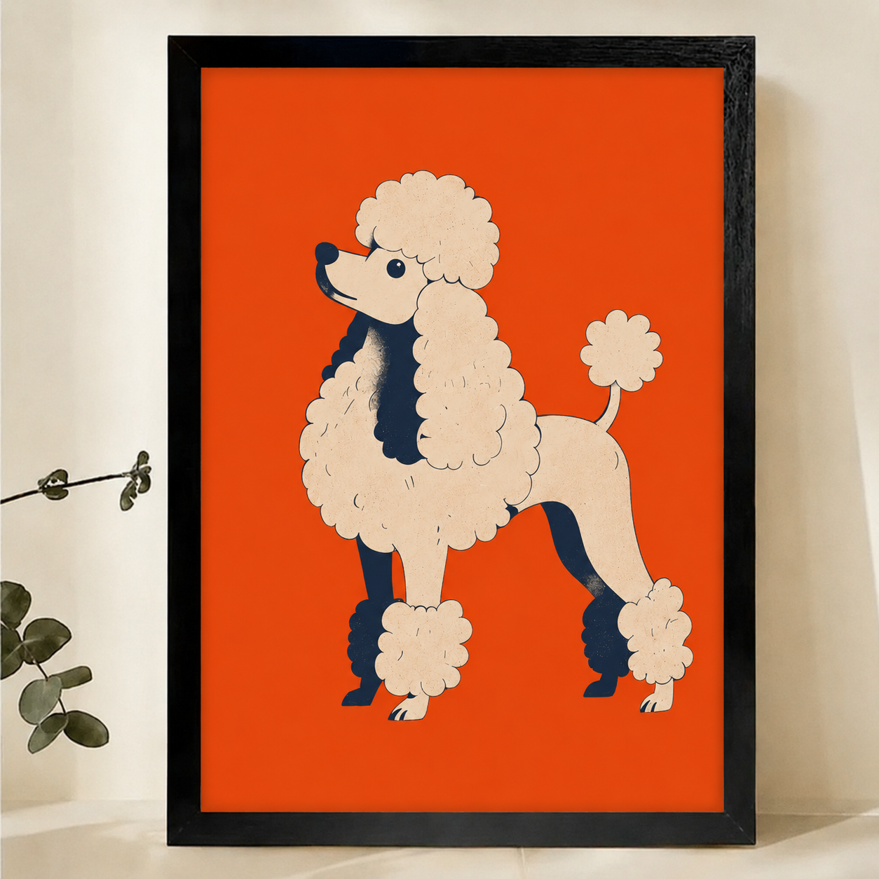 Standard Poodle Wall Art – Bold Retro Graphic Dog Canvas Print on Natural Wood Frame | W2272