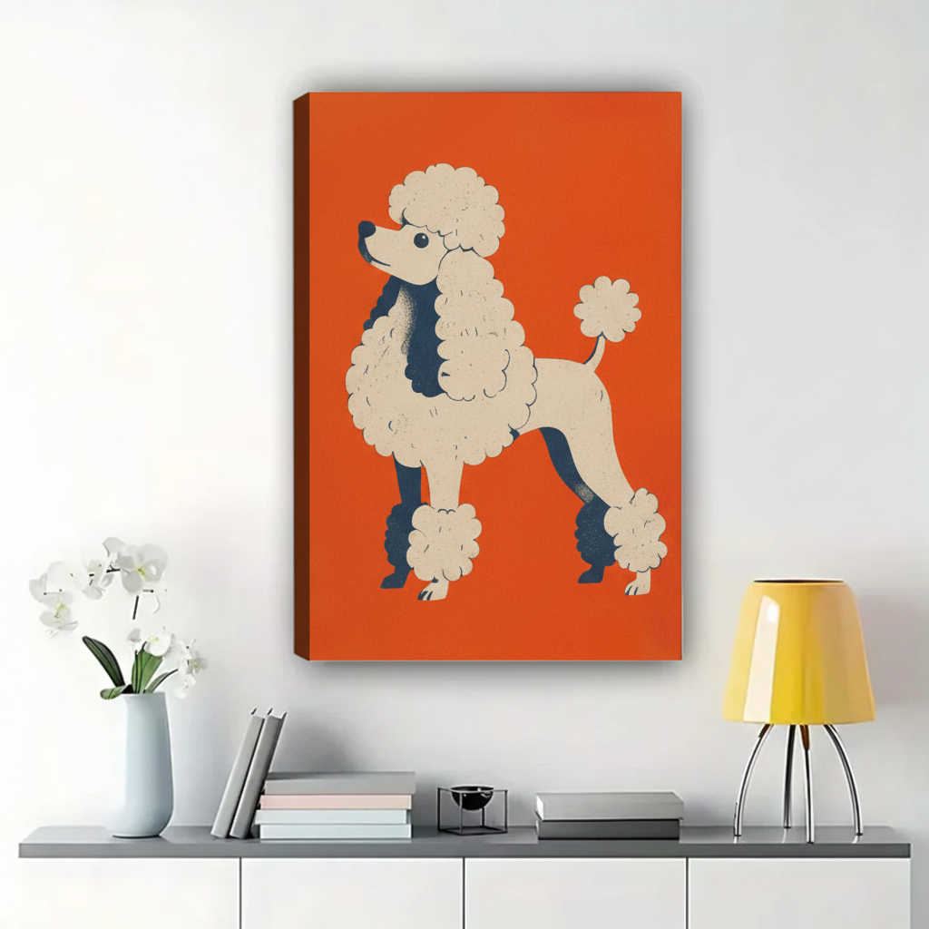 Standard Poodle Wall Art – Bold Retro Graphic Dog Canvas Print on Natural Wood Frame | W2272