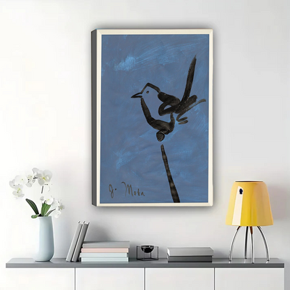 Abstract Bird on Branch Wall Art - Zen Minimalist Ink Painting Canvas Print|W1429