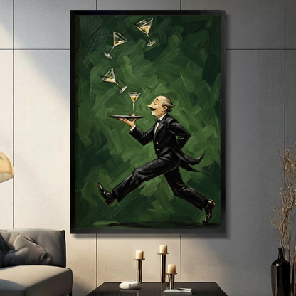 Running Waiter Martini Vintage Canvas Art w7131