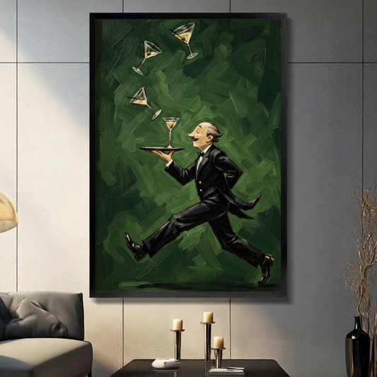 Running Waiter Martini Vintage Canvas Art w7131