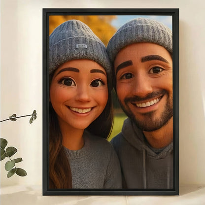 Custom Cartoon Couple Portrait from Photo - Personalized Canvas Art