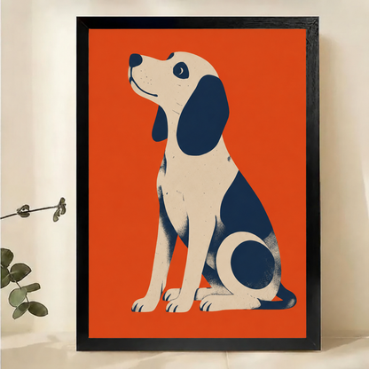 Beagle Looking Up Wall Art – Bold Retro Graphic Dog Canvas Print on Natural Wood Frame | W2273