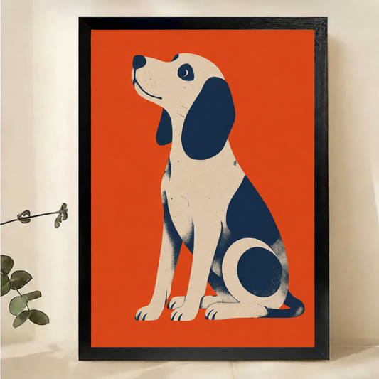 Beagle Looking Up Wall Art – Bold Retro Graphic Dog Canvas Print on Natural Wood Frame | W2273