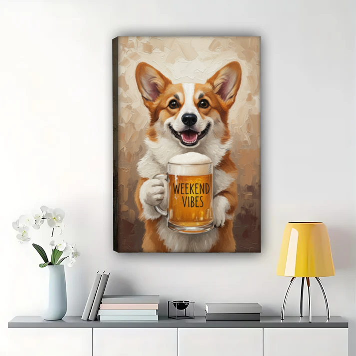 "Weekend Vibes" Corgi Beer Wall Art - Funny Dog Print| W1012