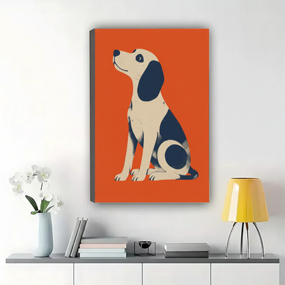 Beagle Looking Up Wall Art – Bold Retro Graphic Dog Canvas Print on Natural Wood Frame | W2273
