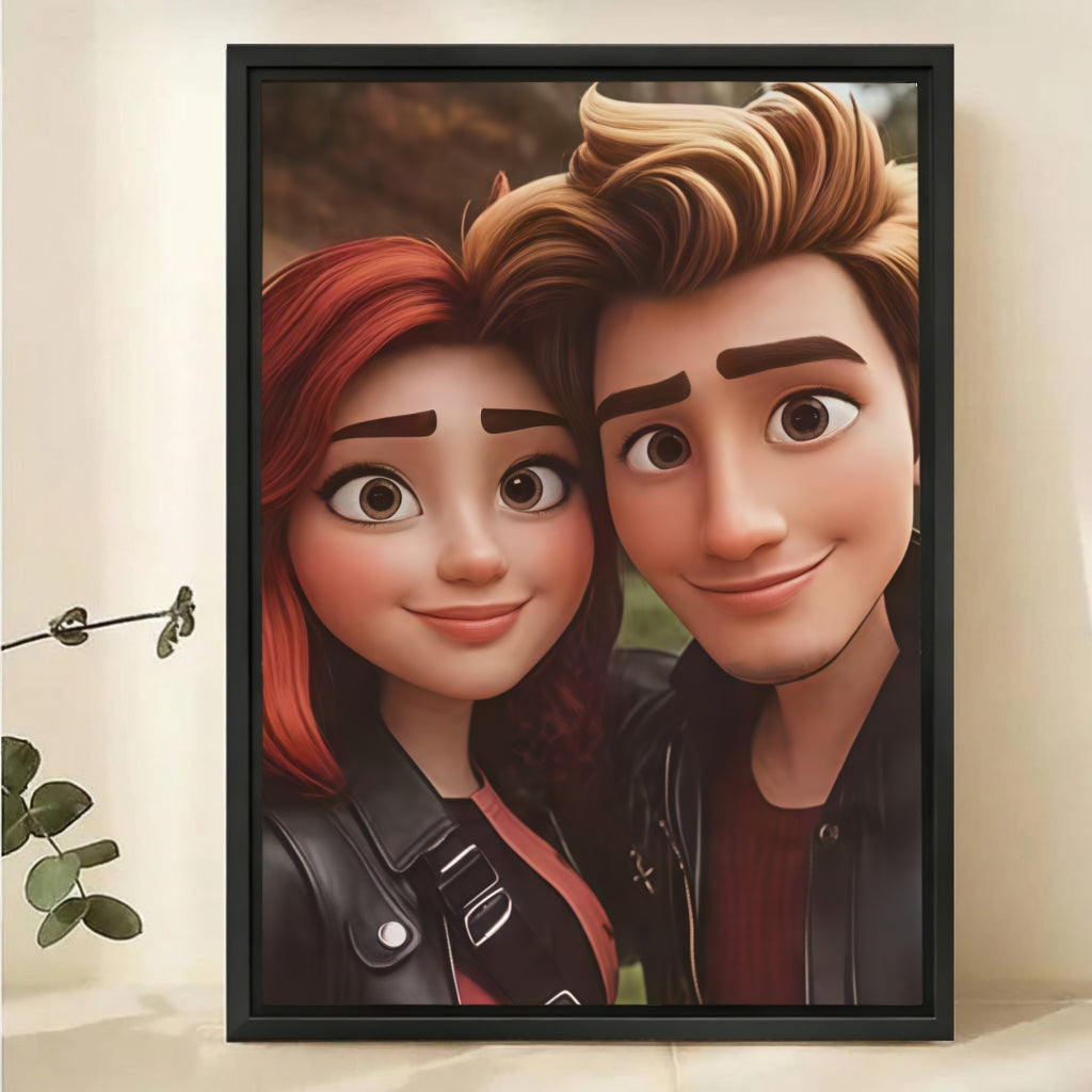 Custom Cartoon Couple Portrait from Photo - Personalized Canvas Art