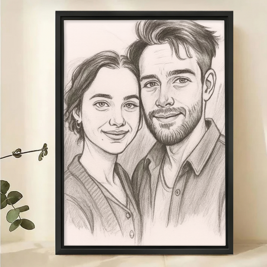 Custom Black and White Sketch Portrait from Photo - Canvas Art