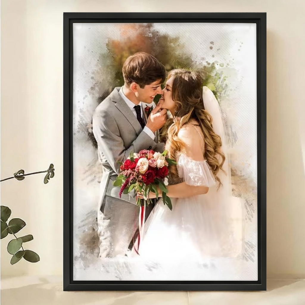 Custom Wedding Watercolor Portrait from Photo - Personalized Canvas