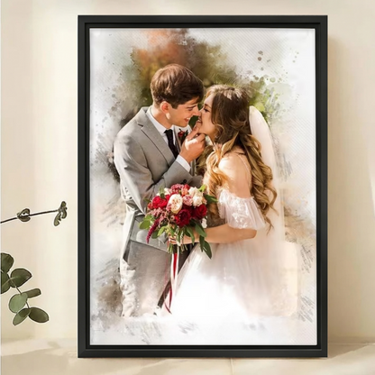 Custom Wedding Watercolor Portrait from Photo - Personalized Canvas