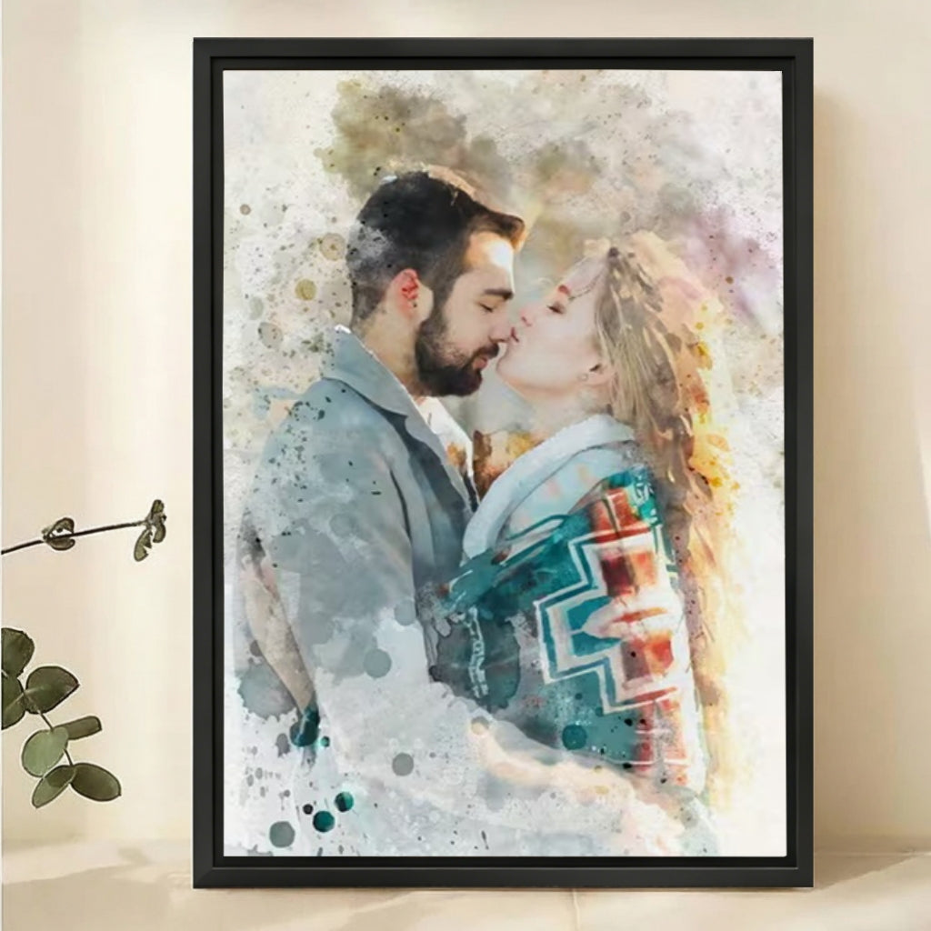 Custom Watercolor Portrait from Photo - Personalized Canvas Wall Art