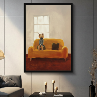 Yorkie Watching Window Oil Painting Canvas Art