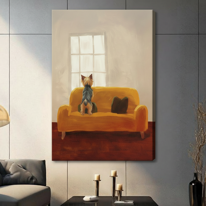 Yorkie Watching Window Oil Painting Canvas Art