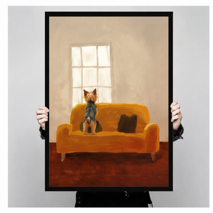 Yorkie Watching Window Oil Painting Canvas Art