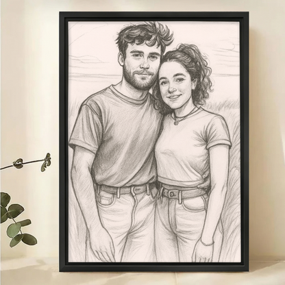 Custom Black and White Sketch Portrait from Photo - Canvas Art