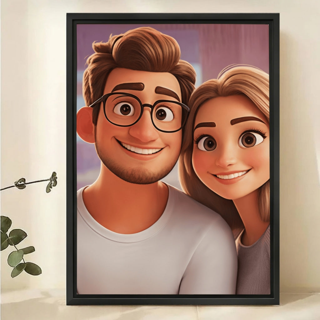 Custom Cartoon Couple Portrait from Photo - Personalized Canvas Art