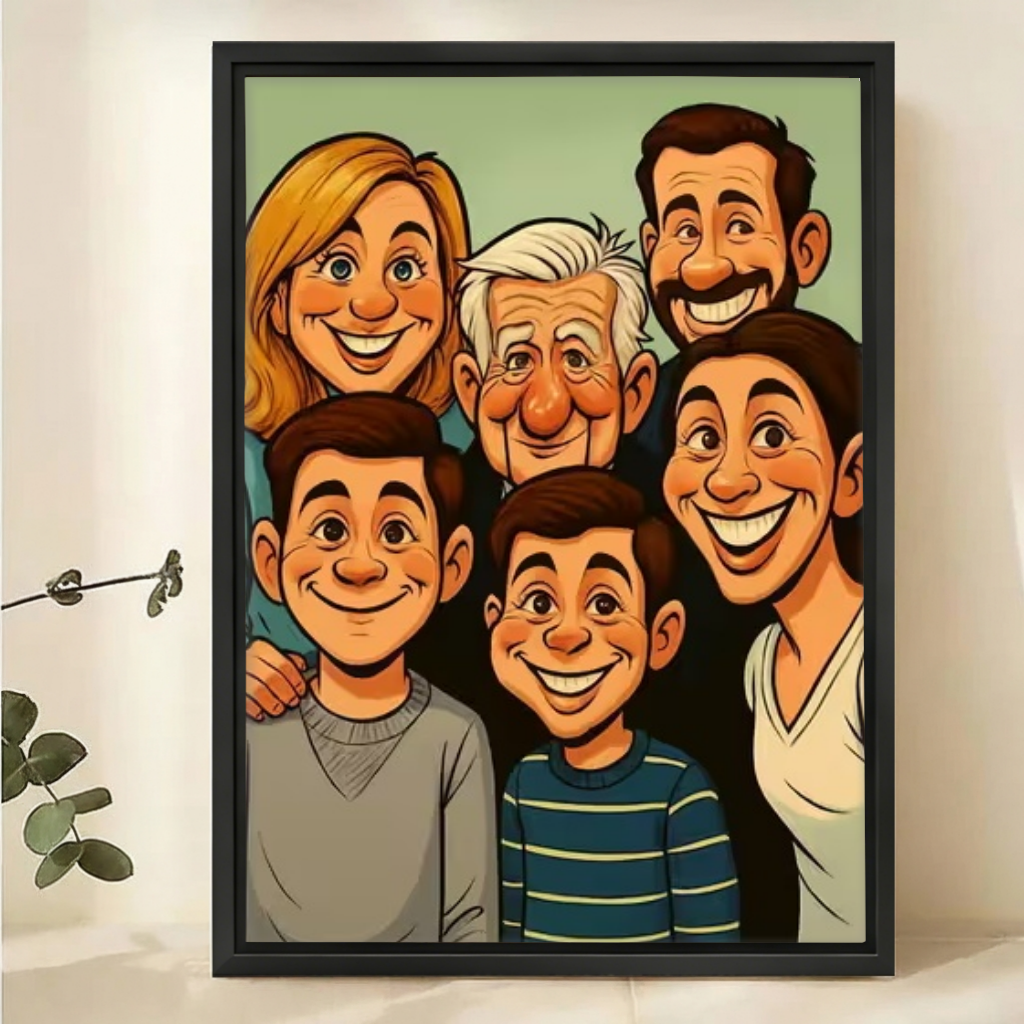 Custom Cartoon Family Portrait from Photo - Personalized Canvas Art
