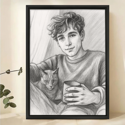 Custom Black and White Sketch Portrait from Photo - Canvas Art