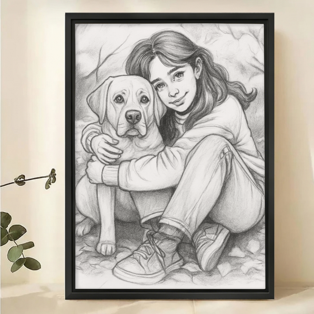 Custom Black and White Sketch Portrait from Photo - Canvas Art