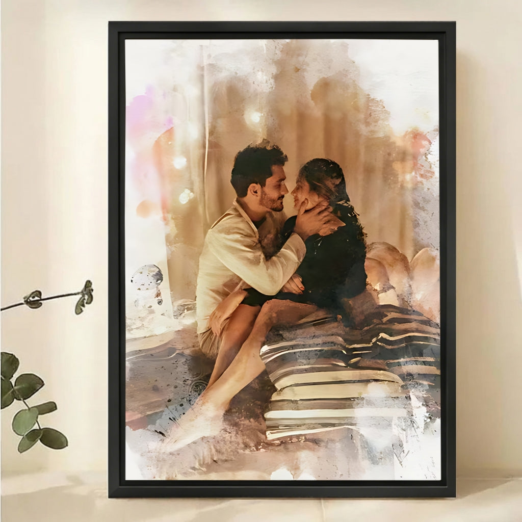 Custom Watercolor Portrait from Photo - Personalized Canvas Wall Art