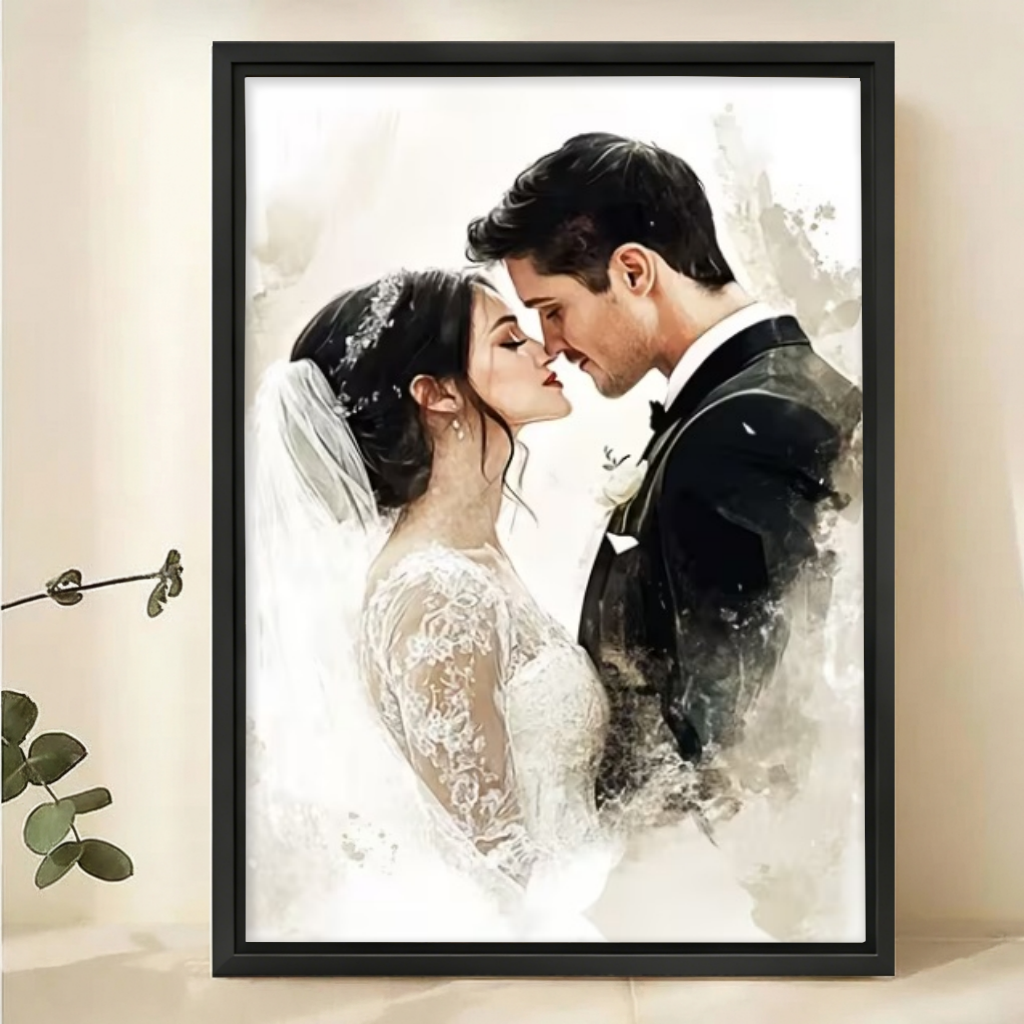 Custom Wedding Watercolor Portrait from Photo - Personalized Canvas