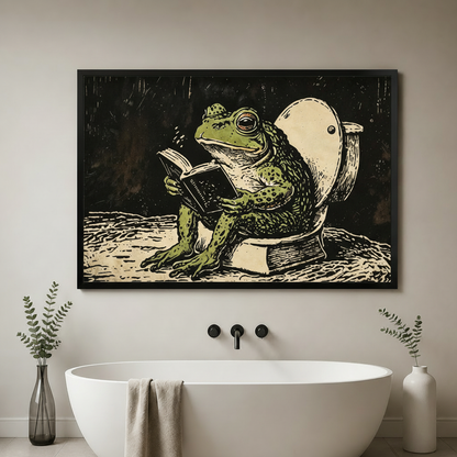 Frog Reading on Toilet Canvas Art w4299