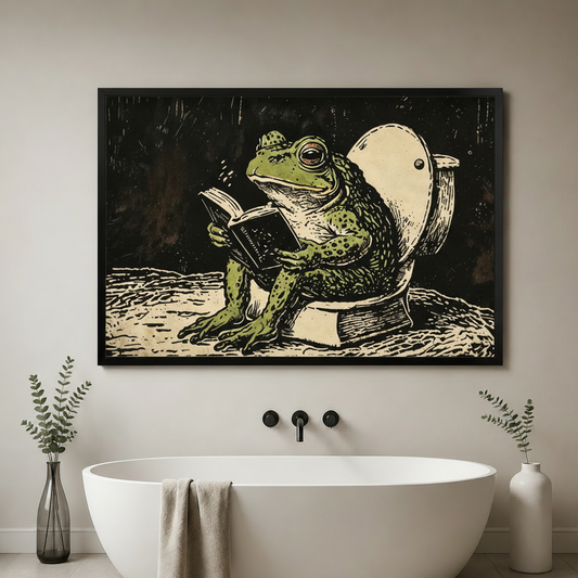 Frog Reading on Toilet Canvas Art w4299