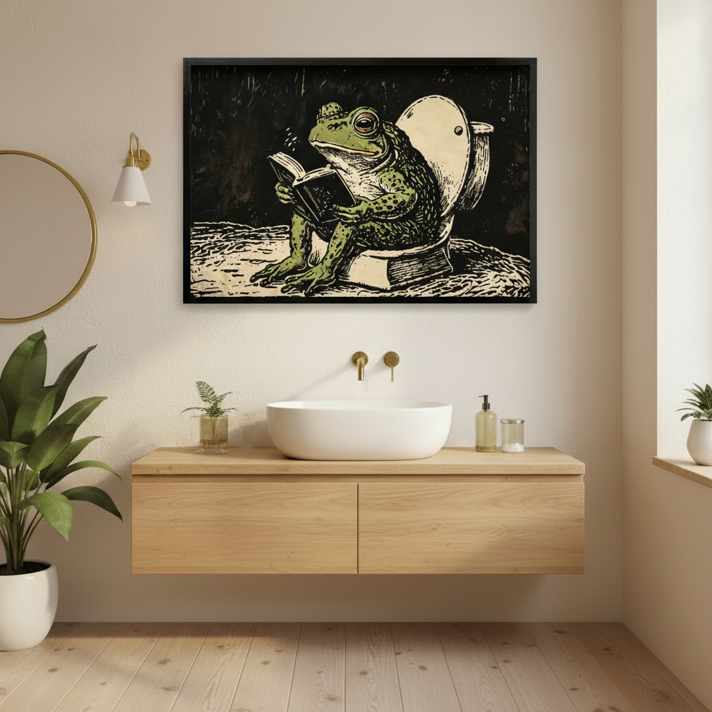 Frog Reading on Toilet Canvas Art w4299