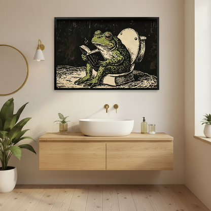Frog Reading on Toilet Canvas Art w4299