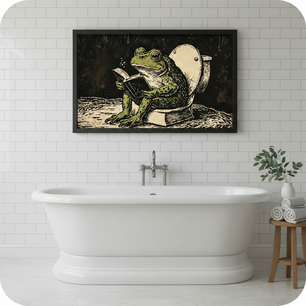 Frog Reading on Toilet Canvas Art w4299