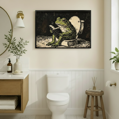Frog Reading on Toilet Canvas Art w4299