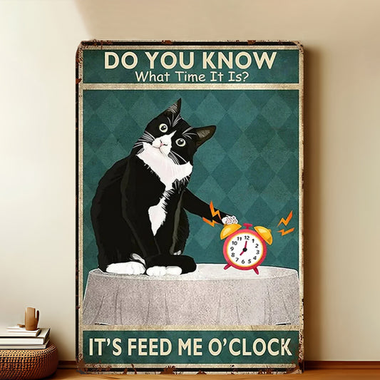 8x12 Cute Cat Metal Sign – Retro Tin Wall Art for Cat Lovers & Kitchens | Tin & Time Co. #2002