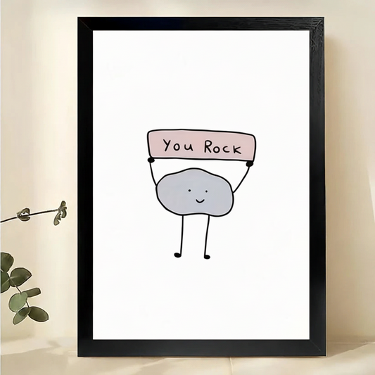 "You Rock" Minimalist Wall Art – Cute Encouragement Canvas Print on Natural Wood Frame | W2400