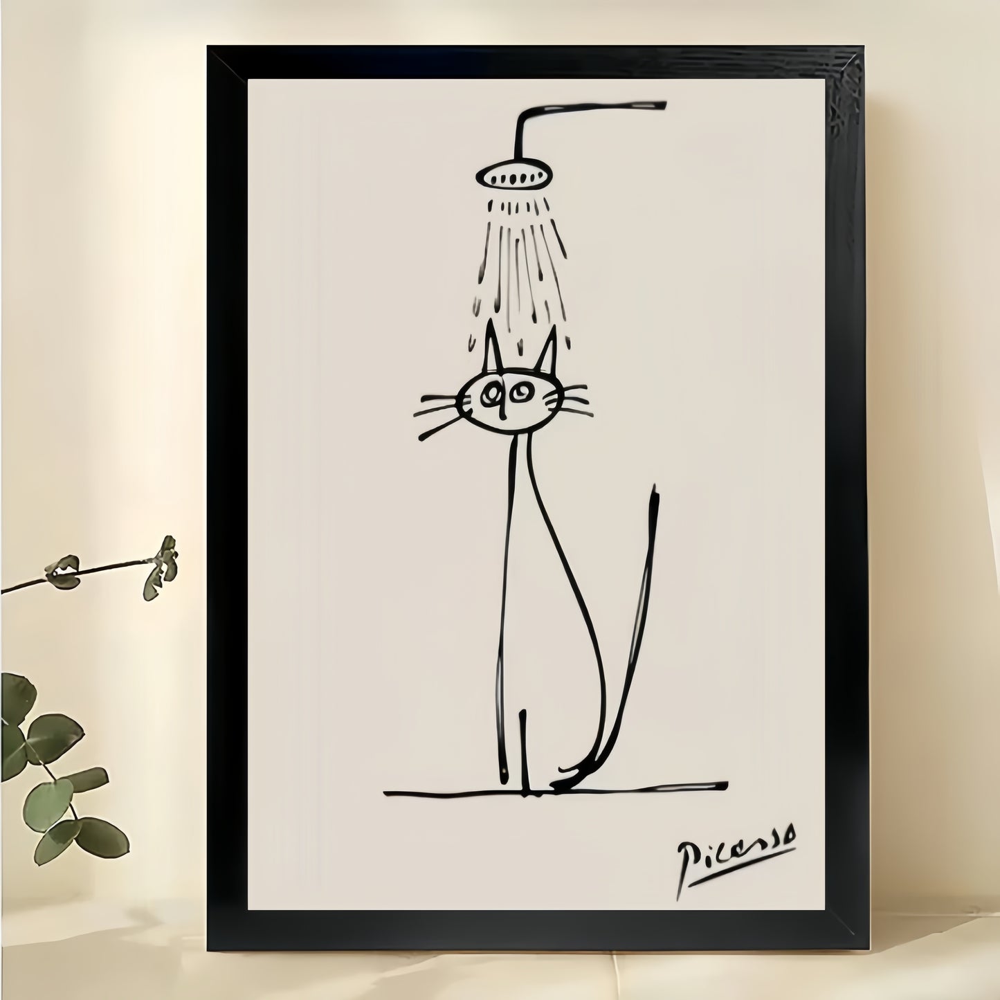 Minimalist Cat Shower Line Art Print | Funny Bathroom Wall Decor Pet Lover Gift | W809