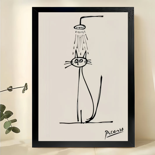 Minimalist Cat Shower Line Art Print | Funny Bathroom Wall Decor Pet Lover Gift | W809
