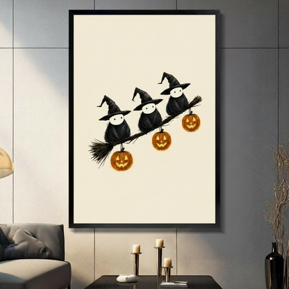 Halloween Witch Birds Pumpkin Canvas Art w3287