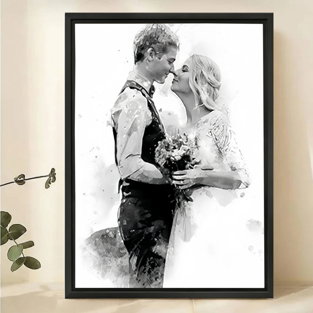 Custom Black and White Watercolor Portrait - Personalized Canvas Art
