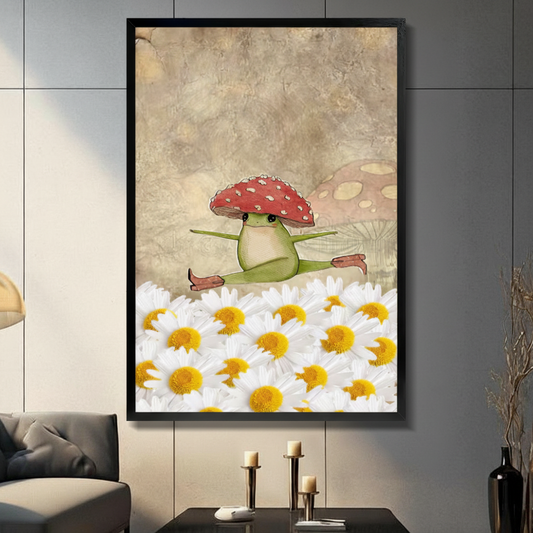 Mushroom Hat Frog Daisy Splits Whimsical Canvas Print w6048