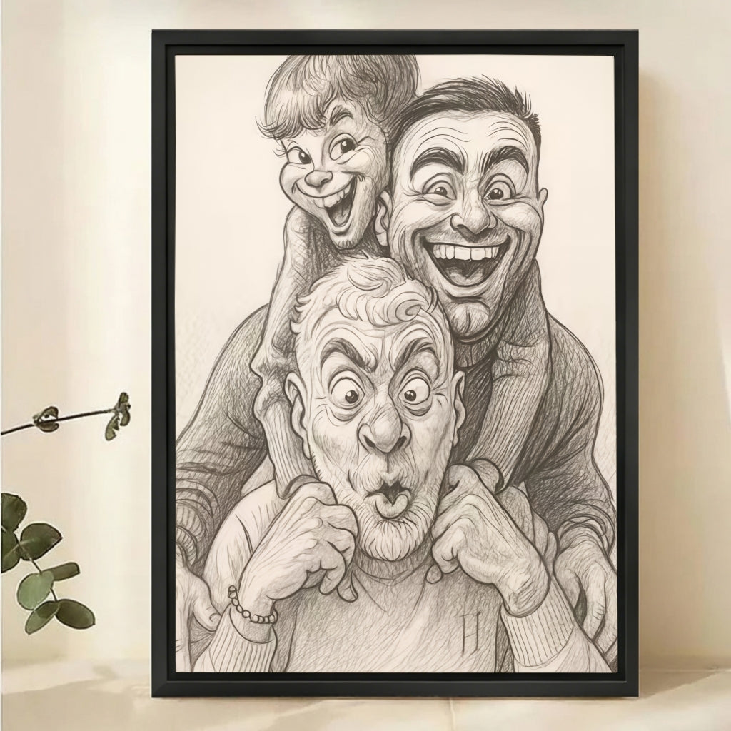 Custom Caricature Portrait from Photo - Black and White Canvas Art