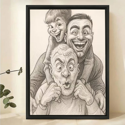 Custom Caricature Portrait from Photo - Black and White Canvas Art