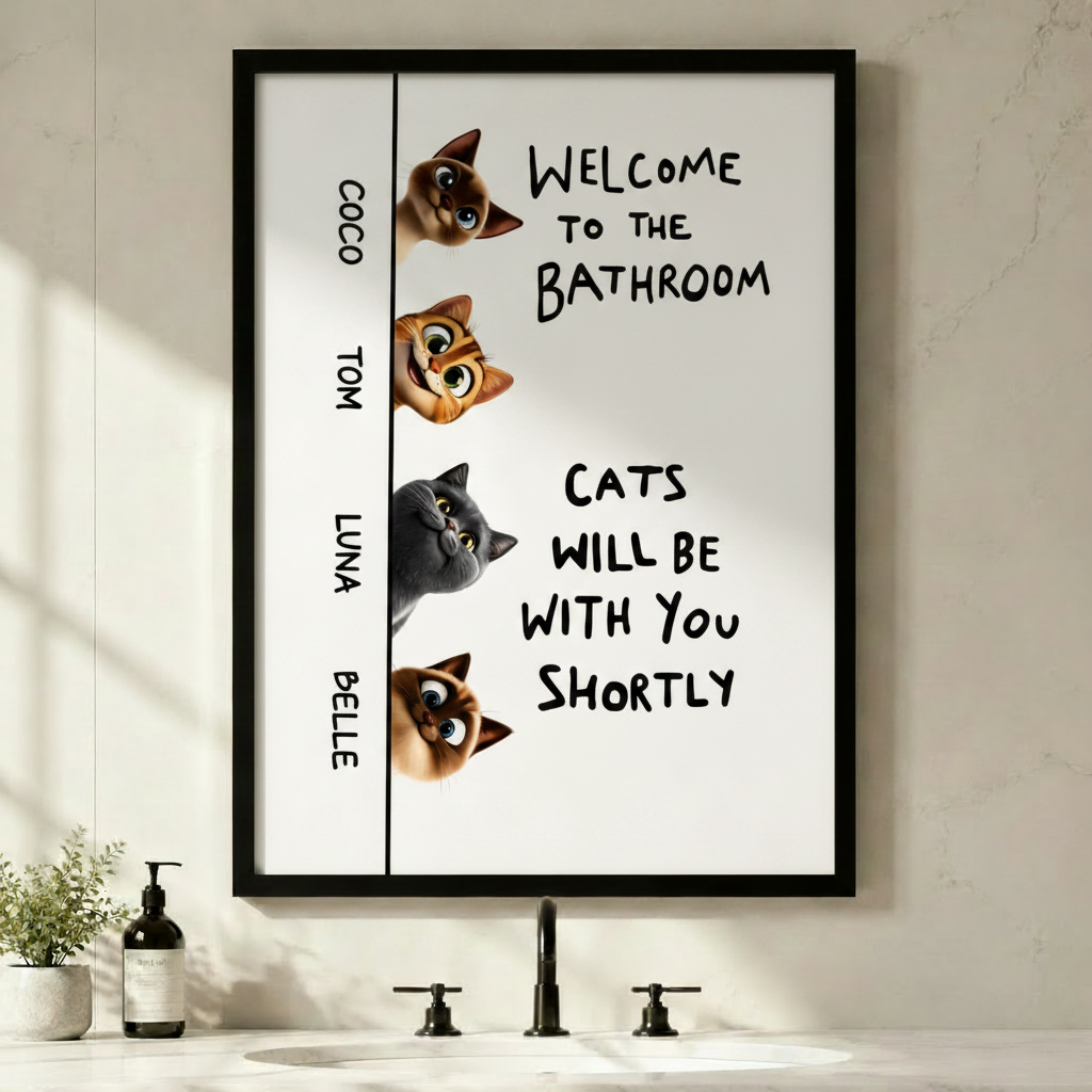 Personalized Cats Bathroom Wall Art Print w6613