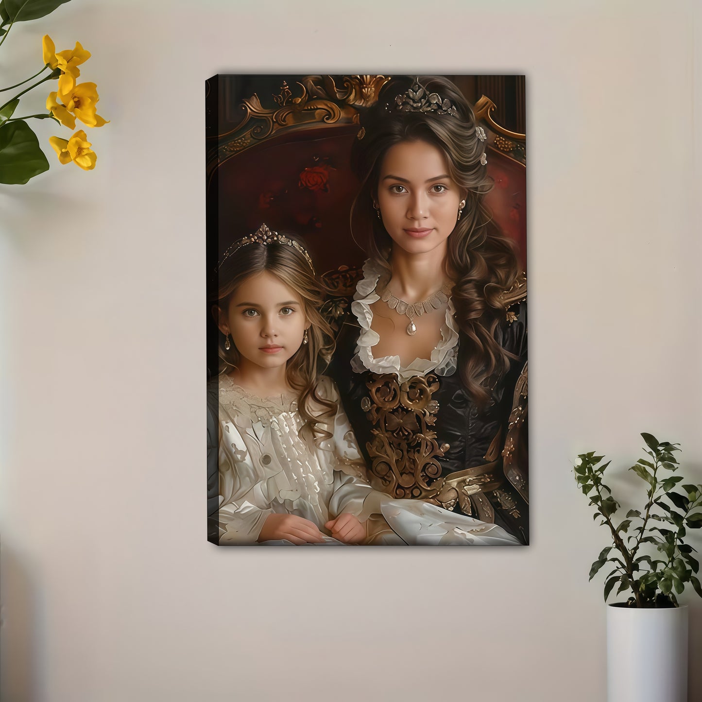 Custom Mother Daughter Portrait - Royal Renaissance Canvas Wall Art