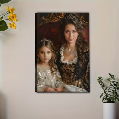 Custom Mother Daughter Portrait - Royal Renaissance Canvas Wall Art