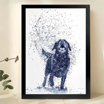 Splash Dog – Sketch Style Wet Dog Wall Art on Natural Wood Canvas | W2053
