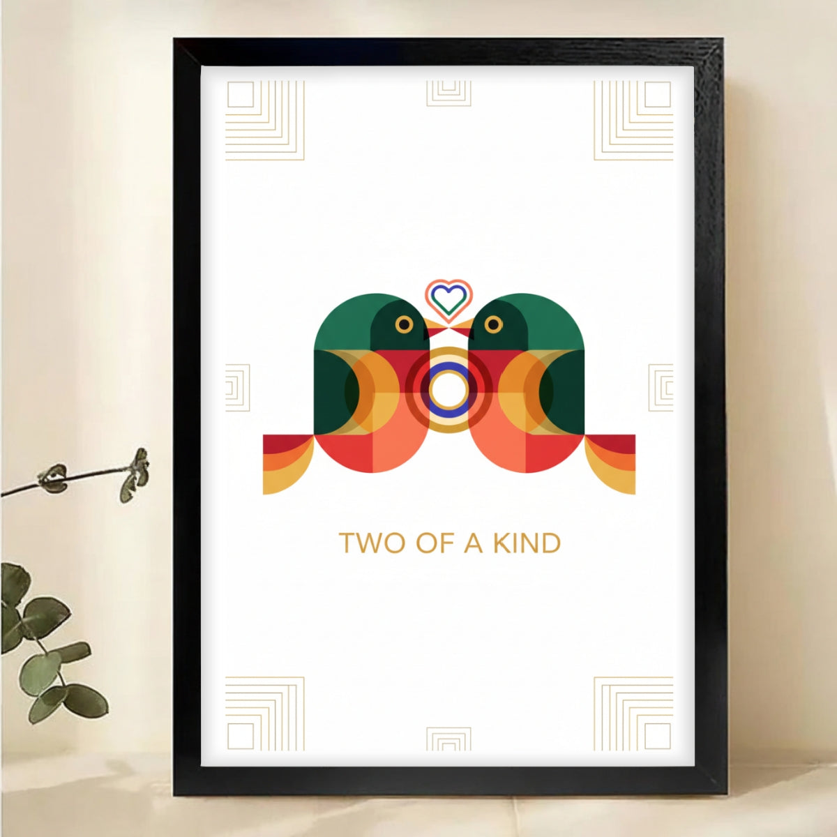 Two of a Kind Love Birds Art Print - Geometric Wall Decor|W1115